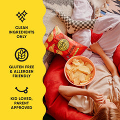 The Good Crisp Company crinkle-cut sea salt and vinegar chips, bright and tangy, perfect for on-the-go snacking.