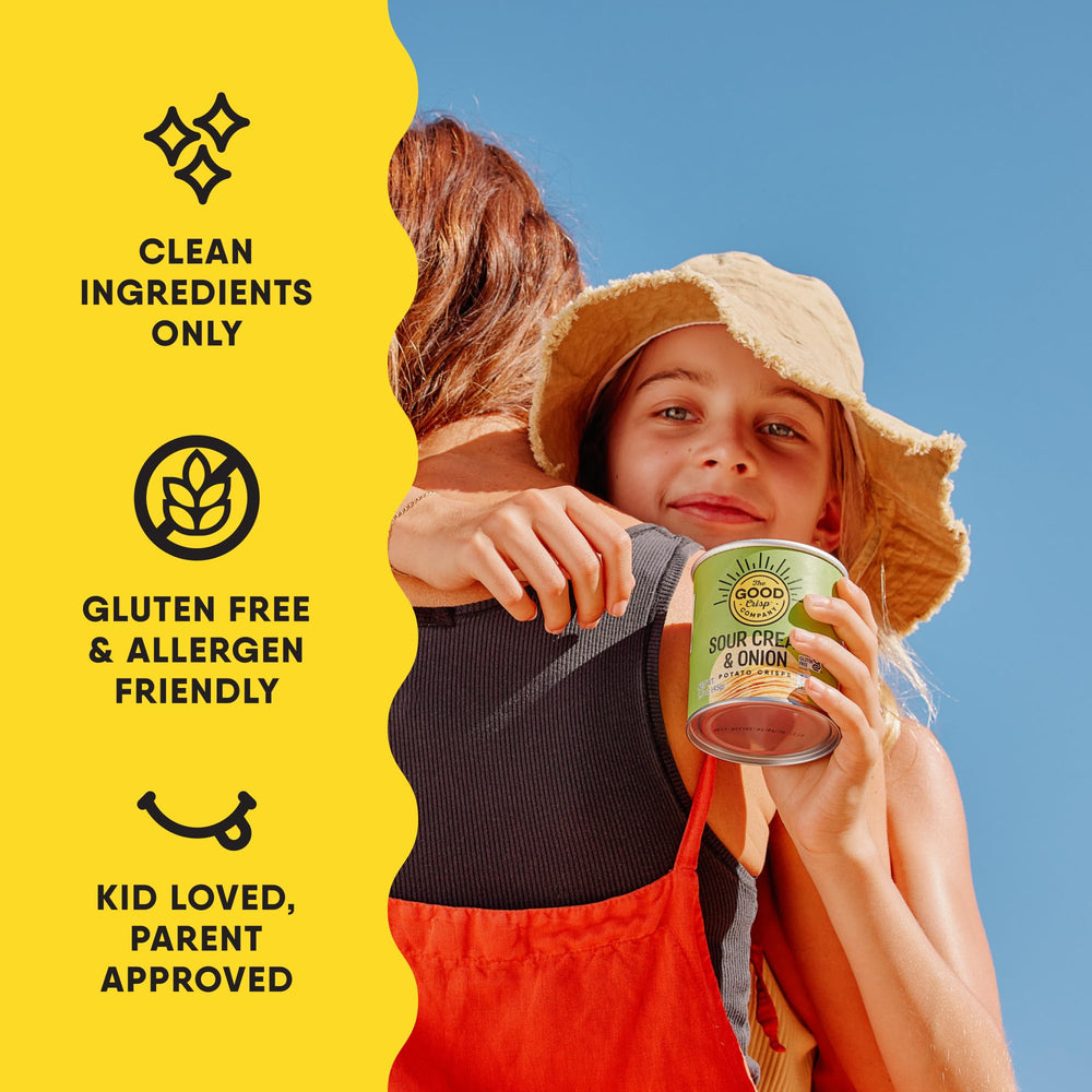 The Good Crisp Company Good Crisps Minis Sour Cream & Onion pack, savory aroma inviting.
