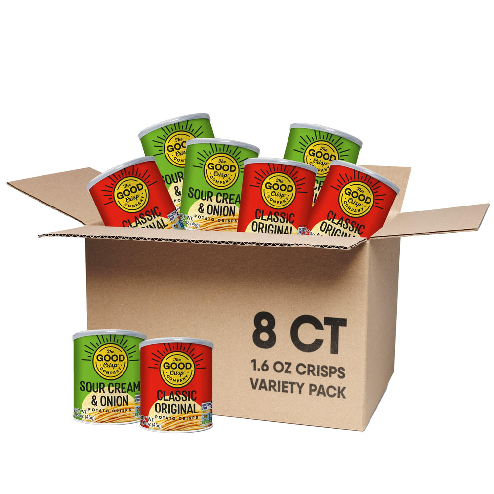 The Good Crisp Company Good Crisps Minis variety pack on the counter, ideal for quick snacking.