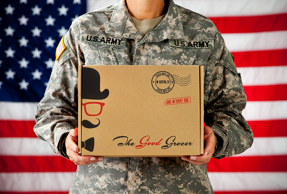 The Good Grocer gift box image conveys premium vegan snacks ready to gift.