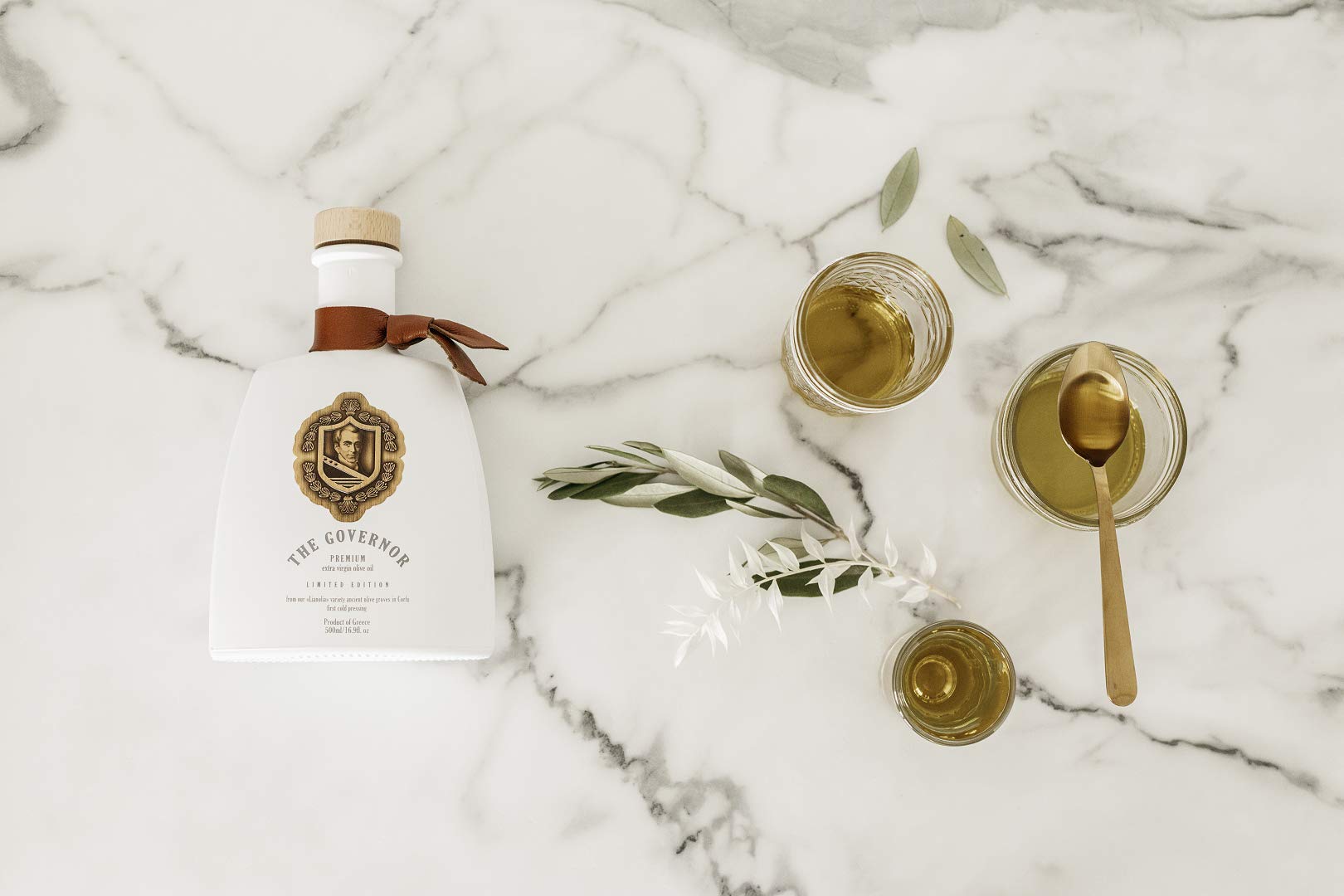 The Governor olive oil early harvest bottle emphasizes intense flavor.
