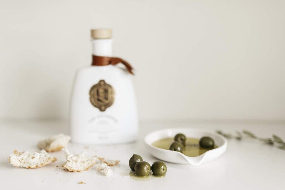 The Governor olive oil opaque bottle art conveys a refined, premium presentation.