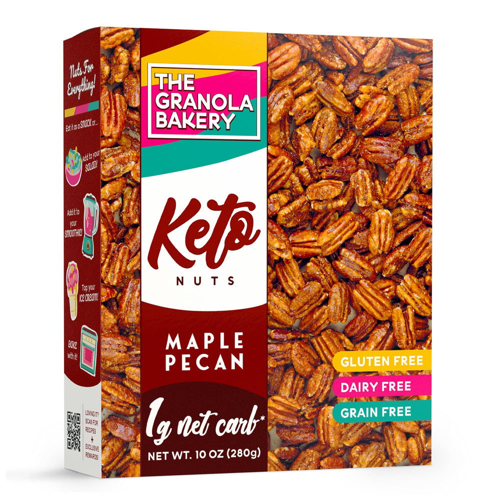 THE GRANOLA BAKERY Maple Pecans bag front, keto-friendly snack option.