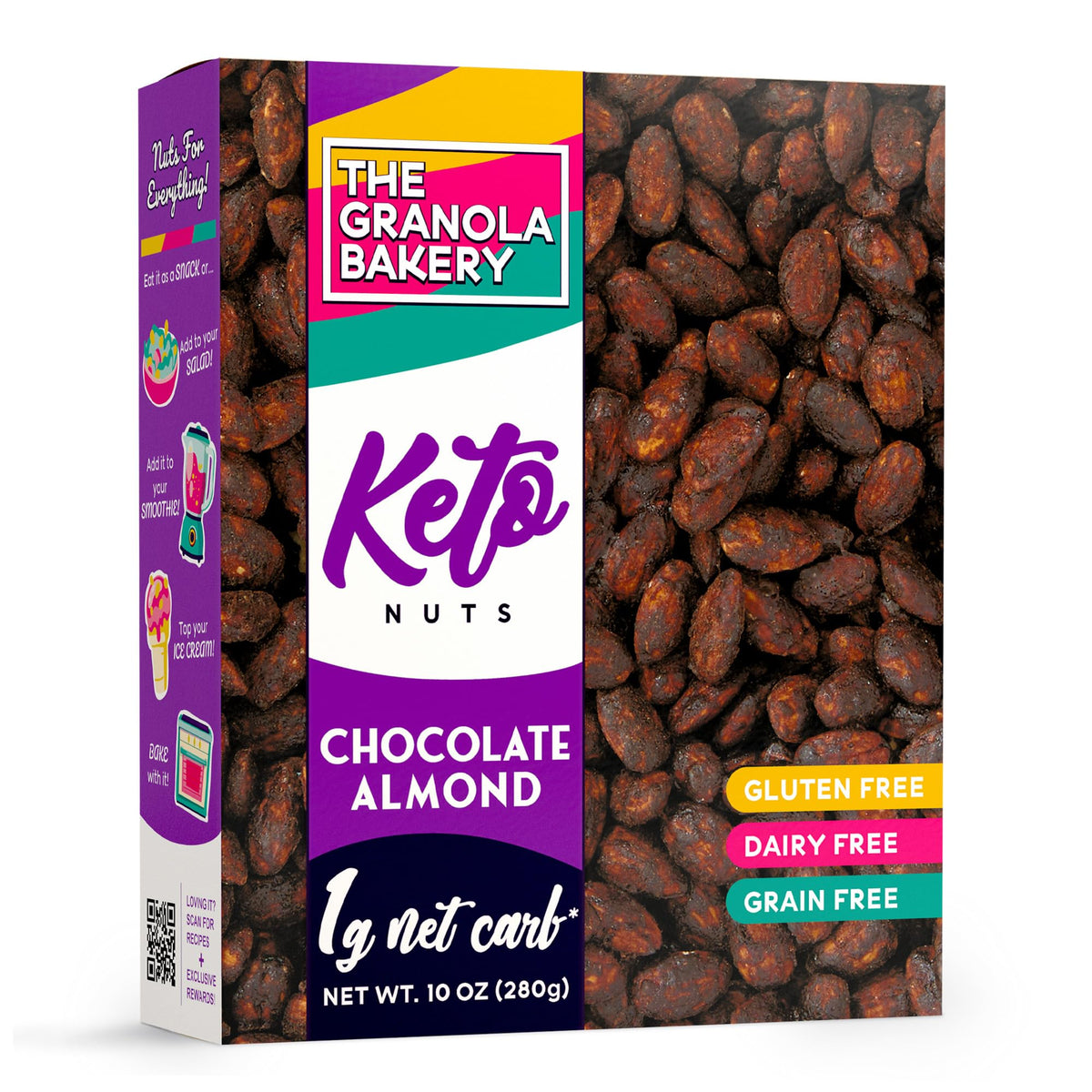 The Granola Bakery TGB Chocolate Almonds packaging close-up, keto-friendly snack.