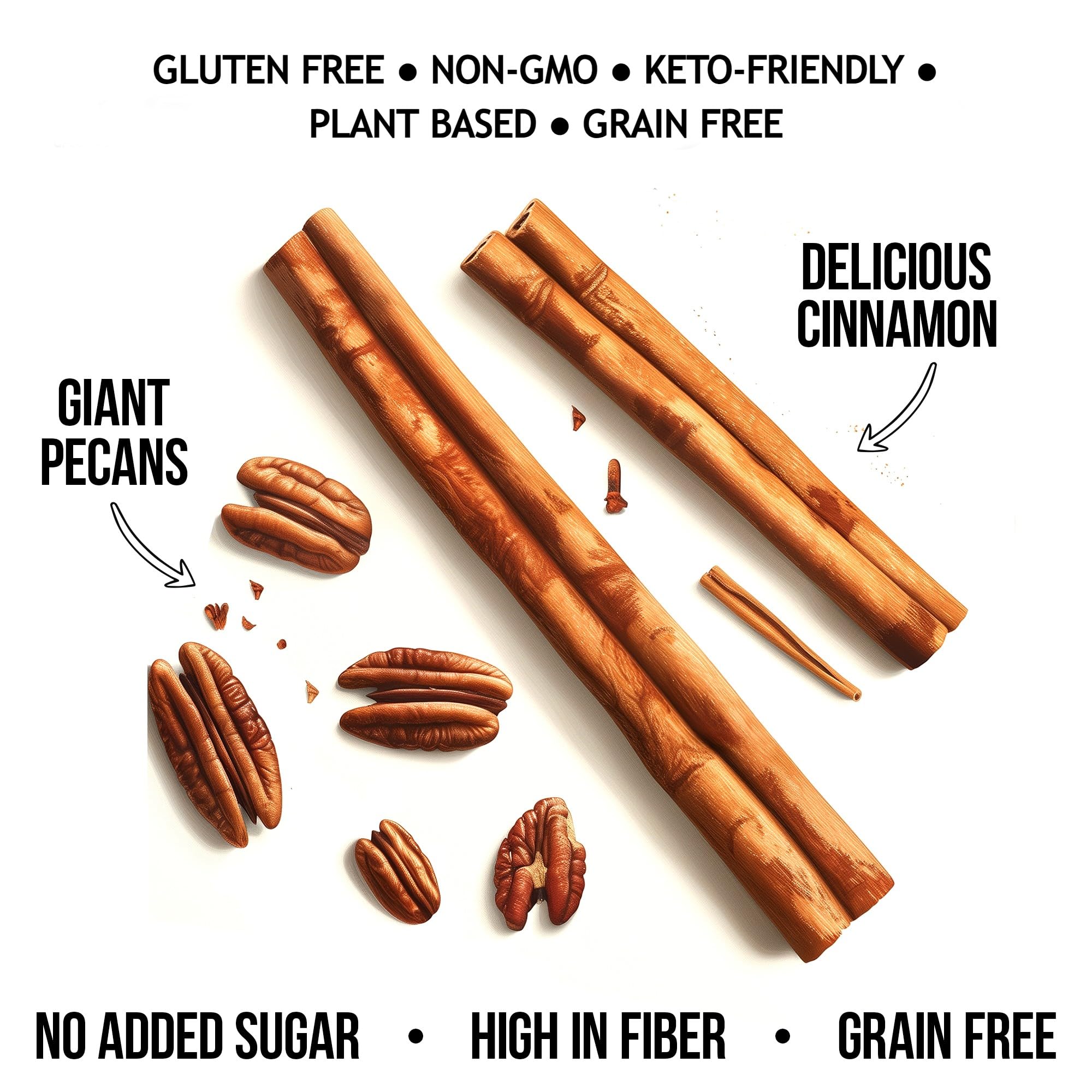 TGB Cinnamon Keto Granola pouch shows convenient, dairy-free nut snack with 1g net carb.