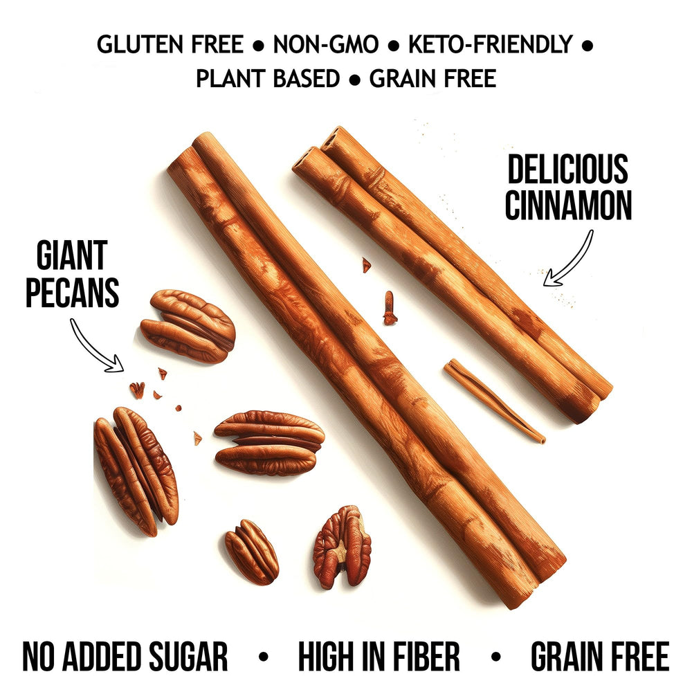 TGB Cinnamon Keto Granola pouch shows convenient, dairy-free nut snack with 1g net carb.