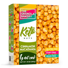 The Granola Bakery TGB Cinnamon Macadamia snacks pack highlighting keto-friendly, low-sugar indulgence