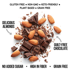 Ingredients panel on The Granola Bakery TGB Chocolate Almond Keto Nuts pack, featuring non-GMO, gluten-free ingredients.