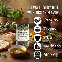 The Grindstone Tuscany ingredients closeup showcases garlic, pepper, and herbs for bold aroma.