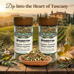 The Grindstone Organic Tuscany spice blend offers clean ingredients for gourmet dipping.
