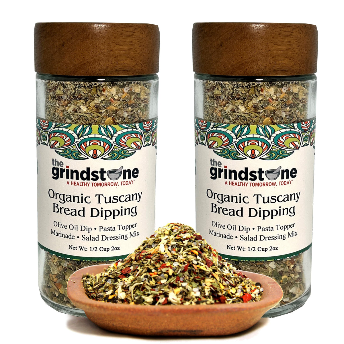 The Grindstone Tuscany bread dipping bottle highlights garlicky herbs for flavorful dipping.