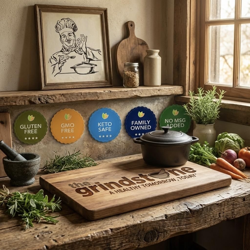 The Grindstone USA handcrafted brand signals small-batch quality and family-owned care.