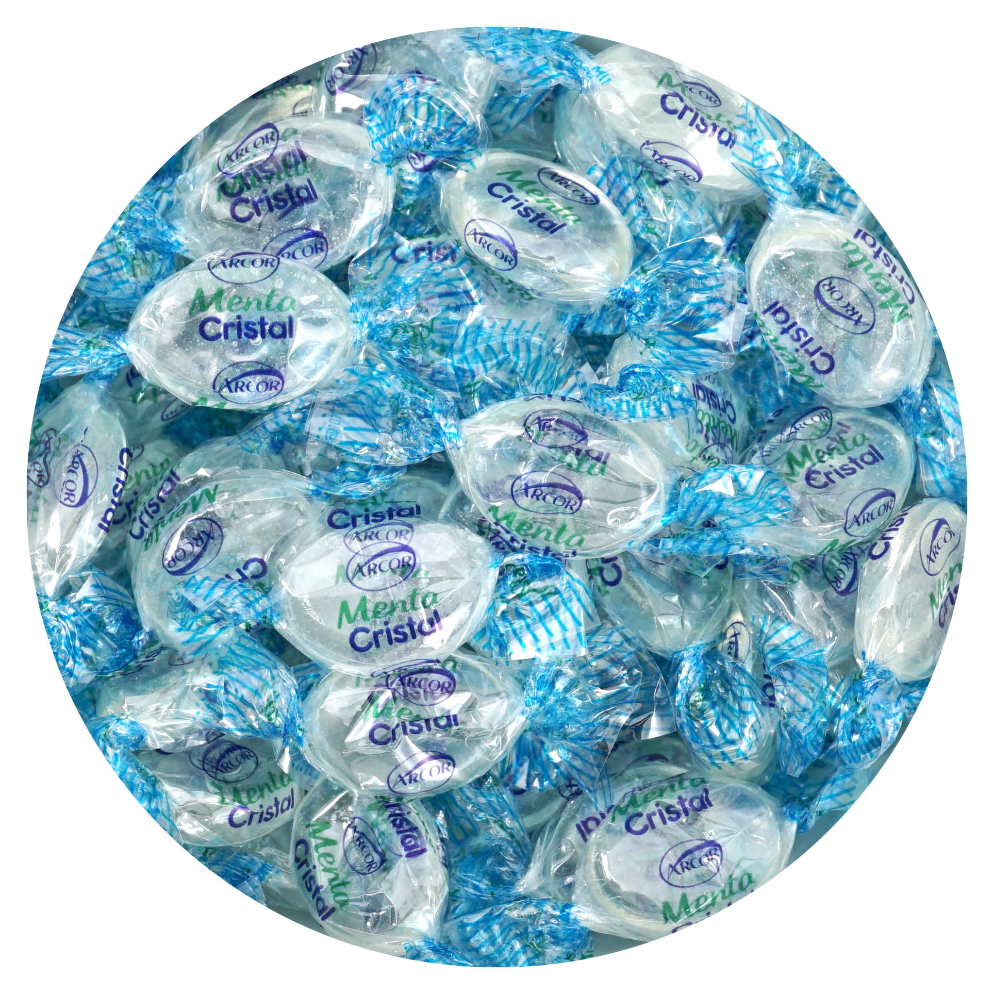 The Hampton Arcor Crystal Mints blue crystal mints in a 1 lb bag for party displays