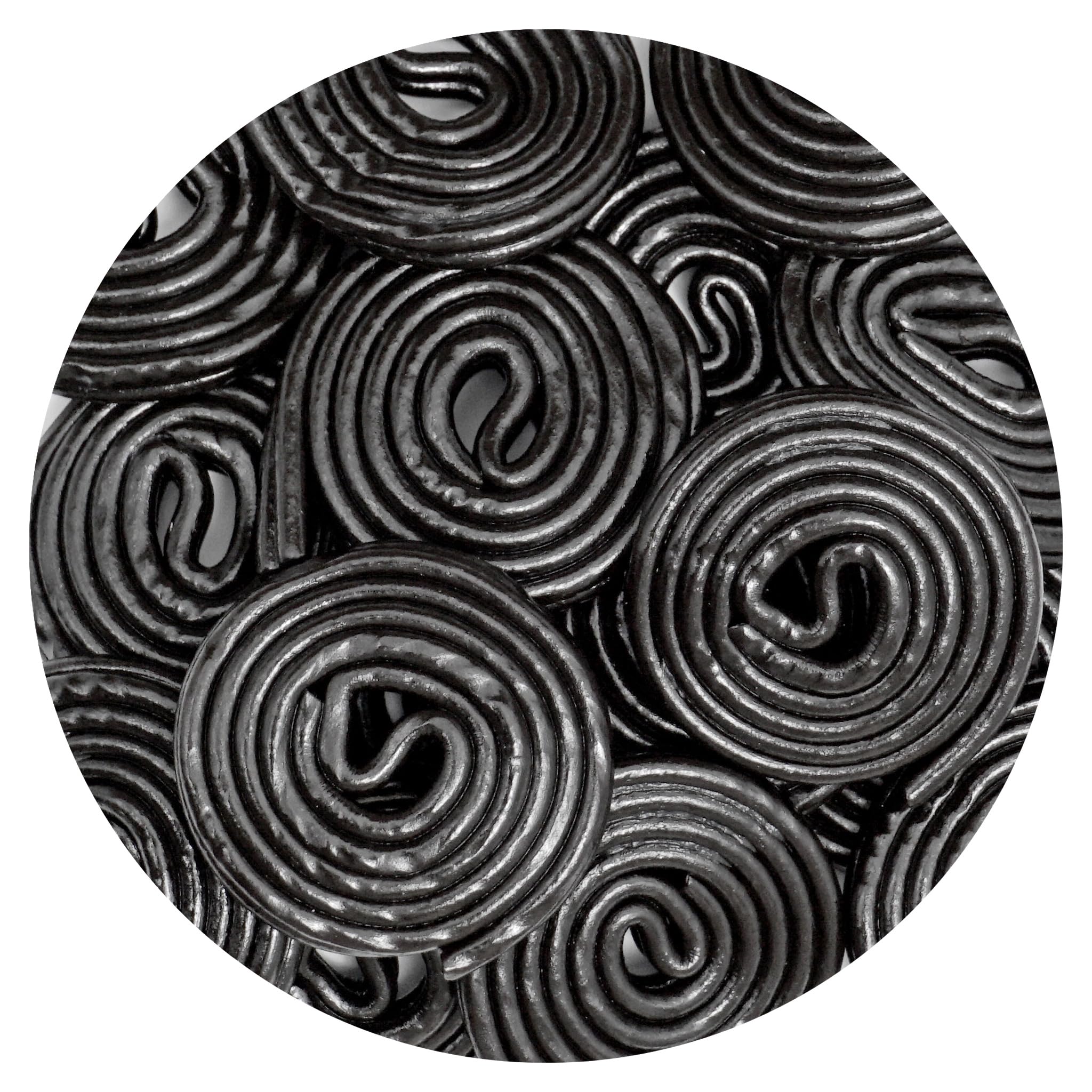 The Hampton Broadway Black Licorice Wheels bag front view, ideal for quick snacking and sharing.