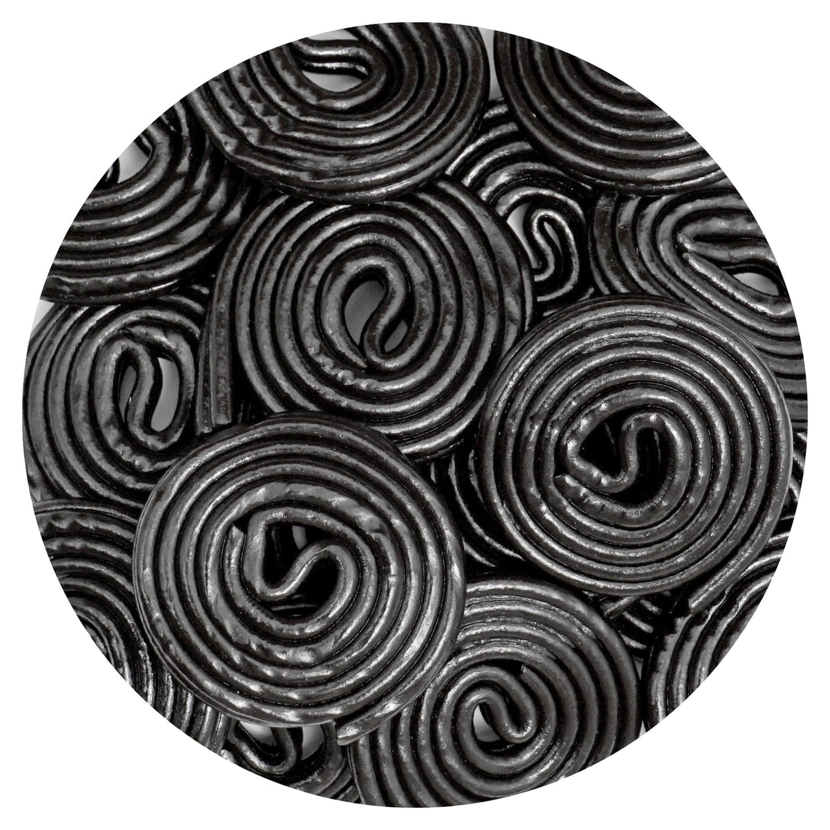 The Hampton Broadway Black Licorice Wheels bag front view, ideal for quick snacking and sharing.