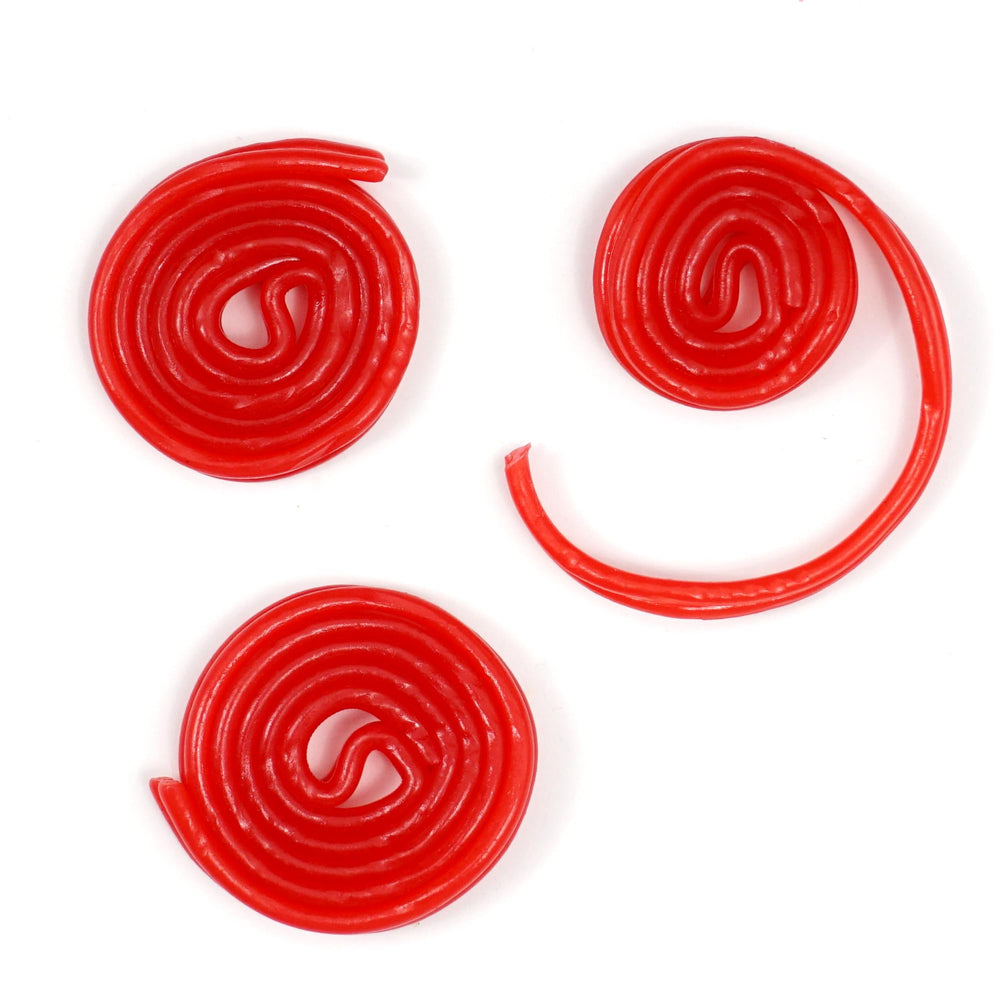 Unrolled Broadway Strawberry Wheels showing wheel shape and vibrant color.