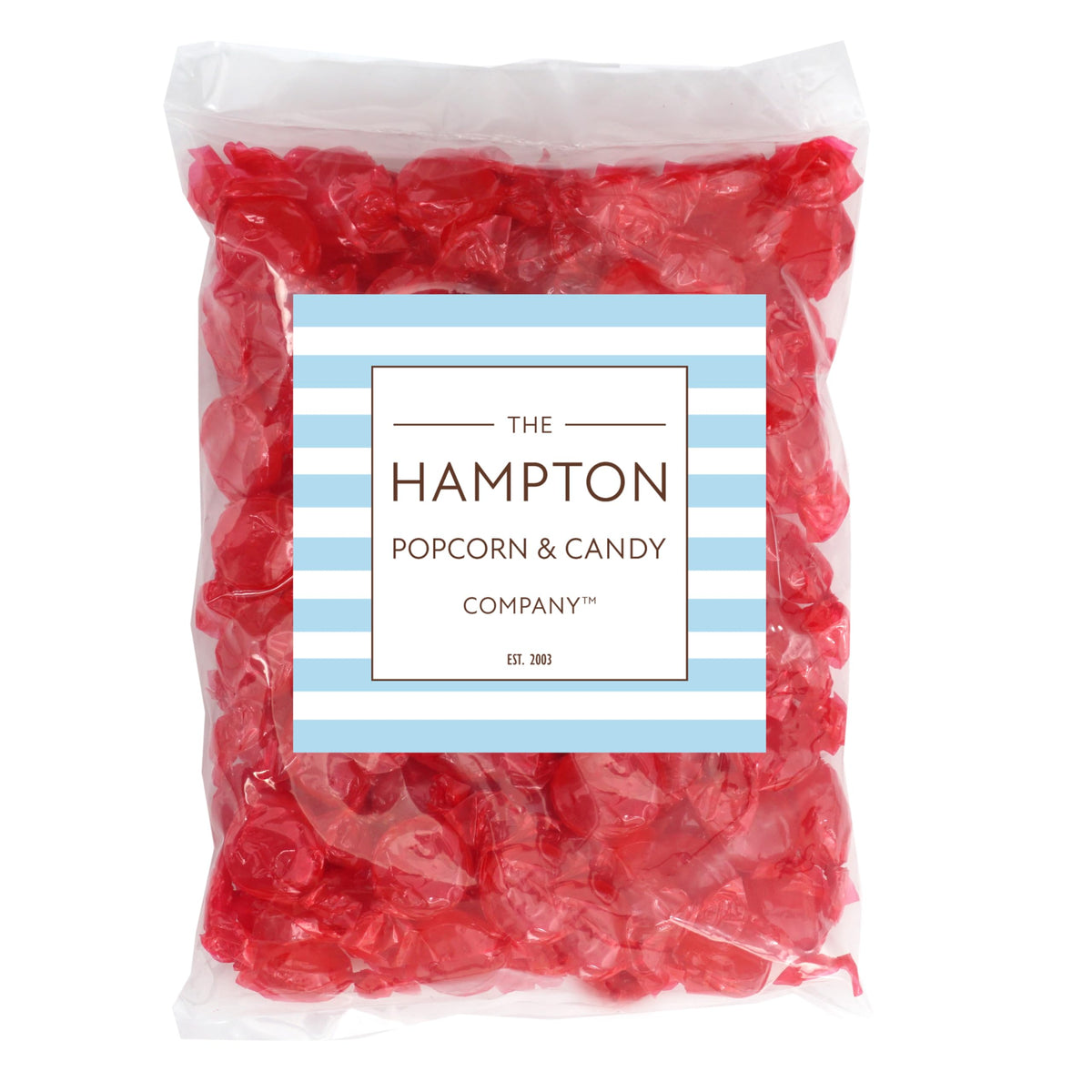 The Hampton Candy Arcor Cinnamon Discs bulk 1lb with red wrappers, ideal for gatherings.