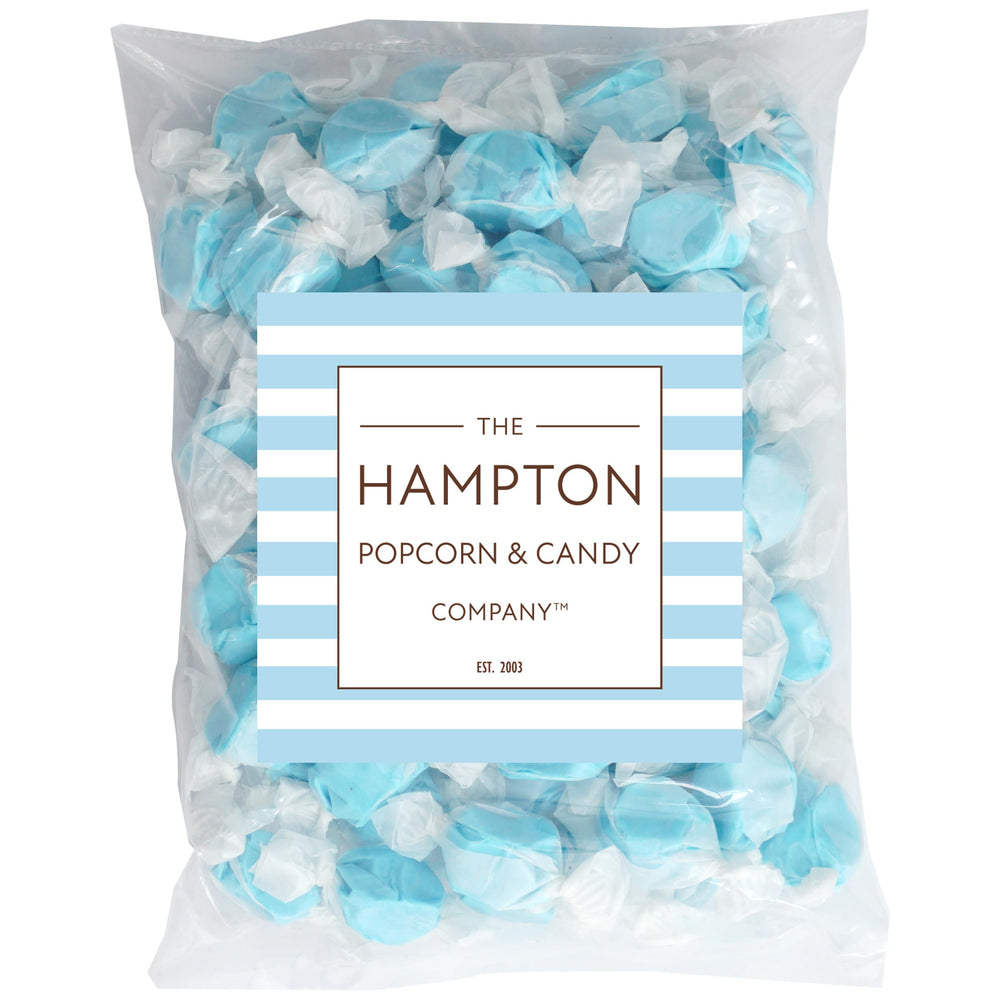 The Hampton Candy blue raspberry taffy wrapped pieces ready for a candy tray.