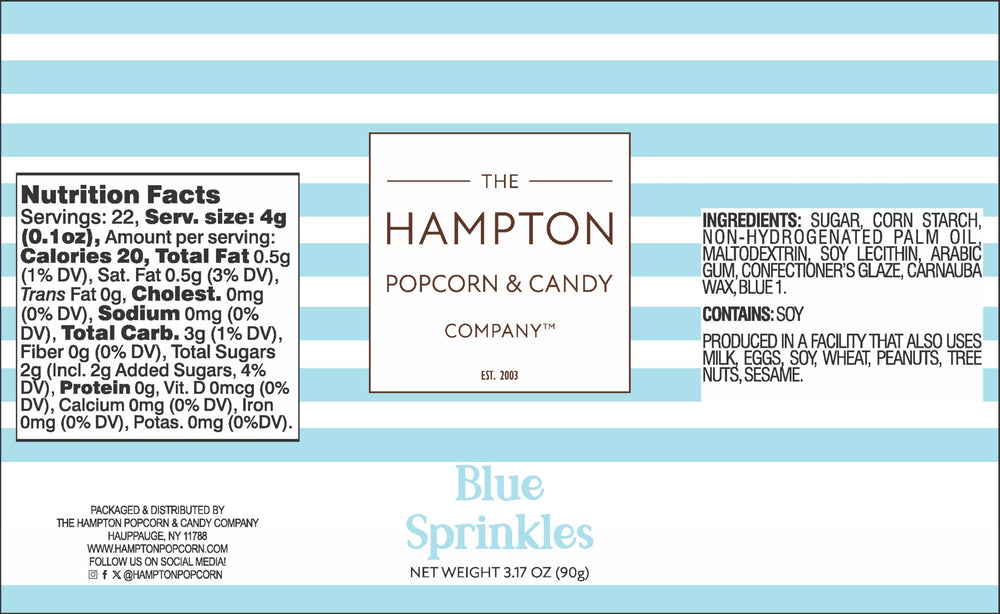 Blue Sprinkles Jimmies from Hampton for cake decorating creates vibrant desserts.