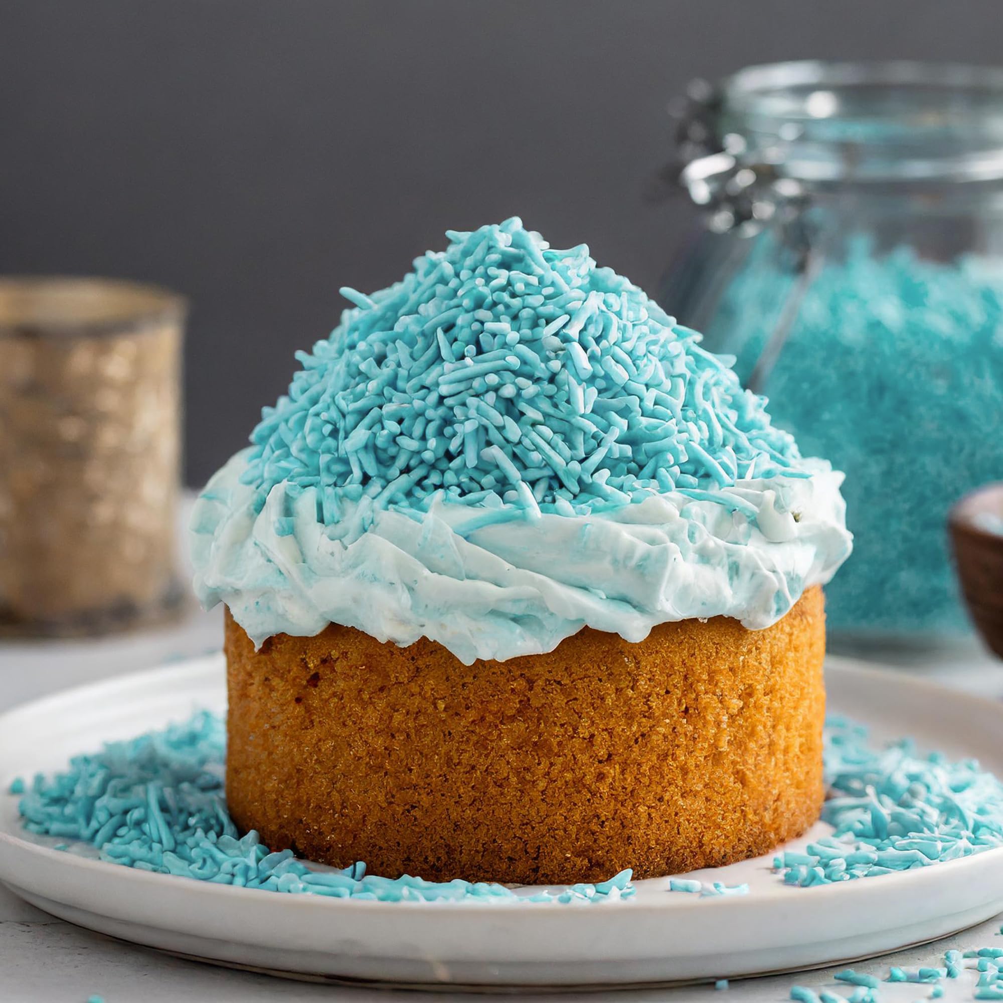 The Hampton Blue Sprinkles Jimmies brighten cookies and cupcakes aesthetically.