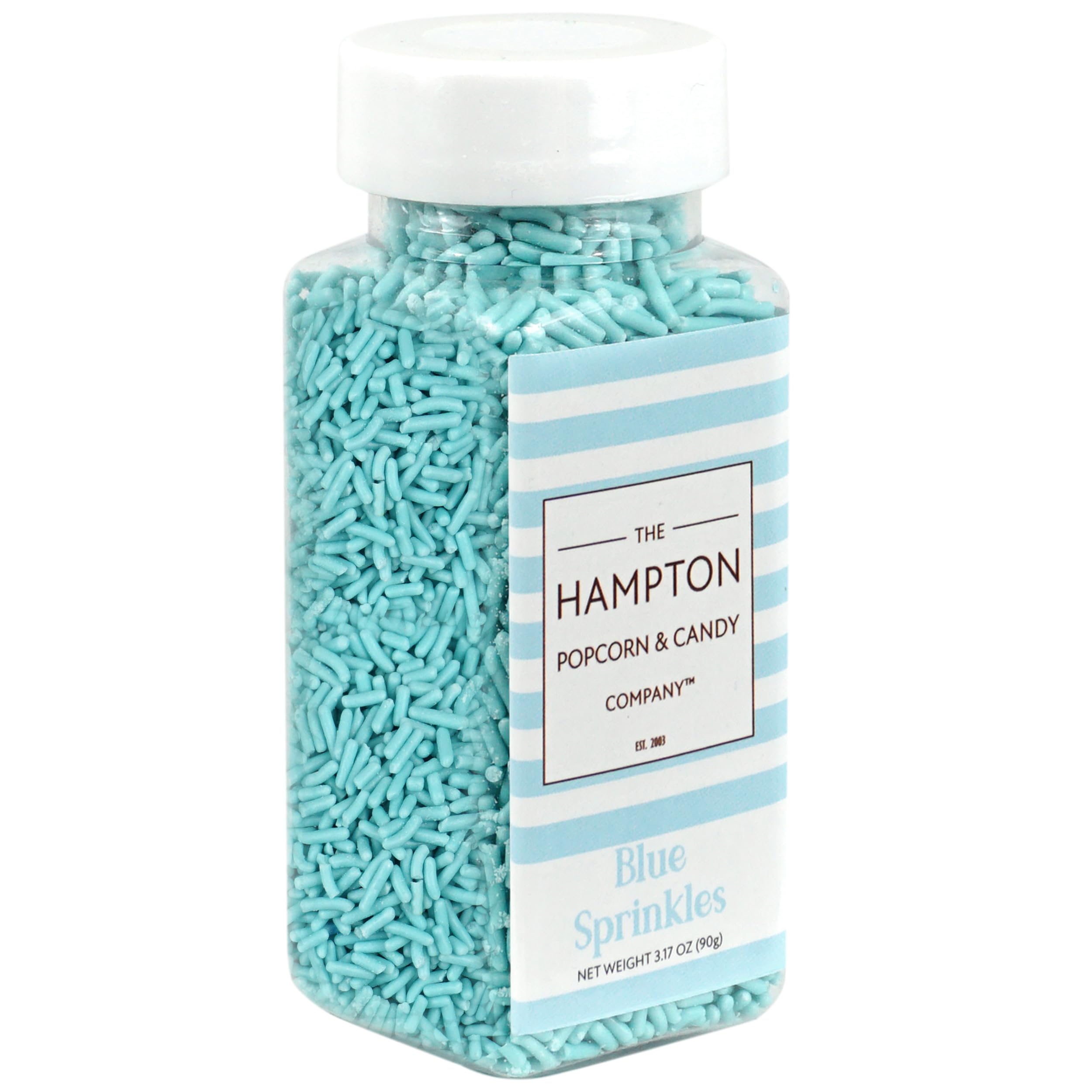 The Hampton Candy Blue Sprinkles Jimmies jar pour adds playful color to treats.