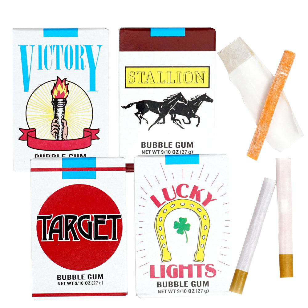 The Hampton Candy Bubble Gum Cigarettes 4-pack, nostalgic sharing treat.