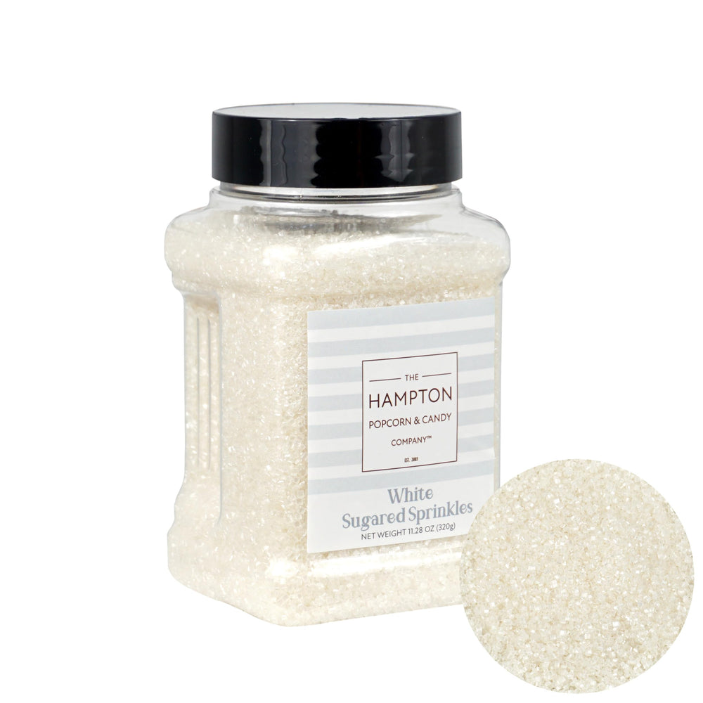 The Hampton Candy Co white sanding sugar sprinkles for baking ideas and decorating.