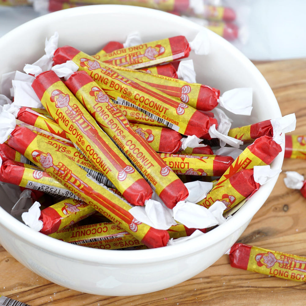 The Hampton Candy Company 1 lb coconut long boys, a crowd-pleasing treat for parties and gatherings.