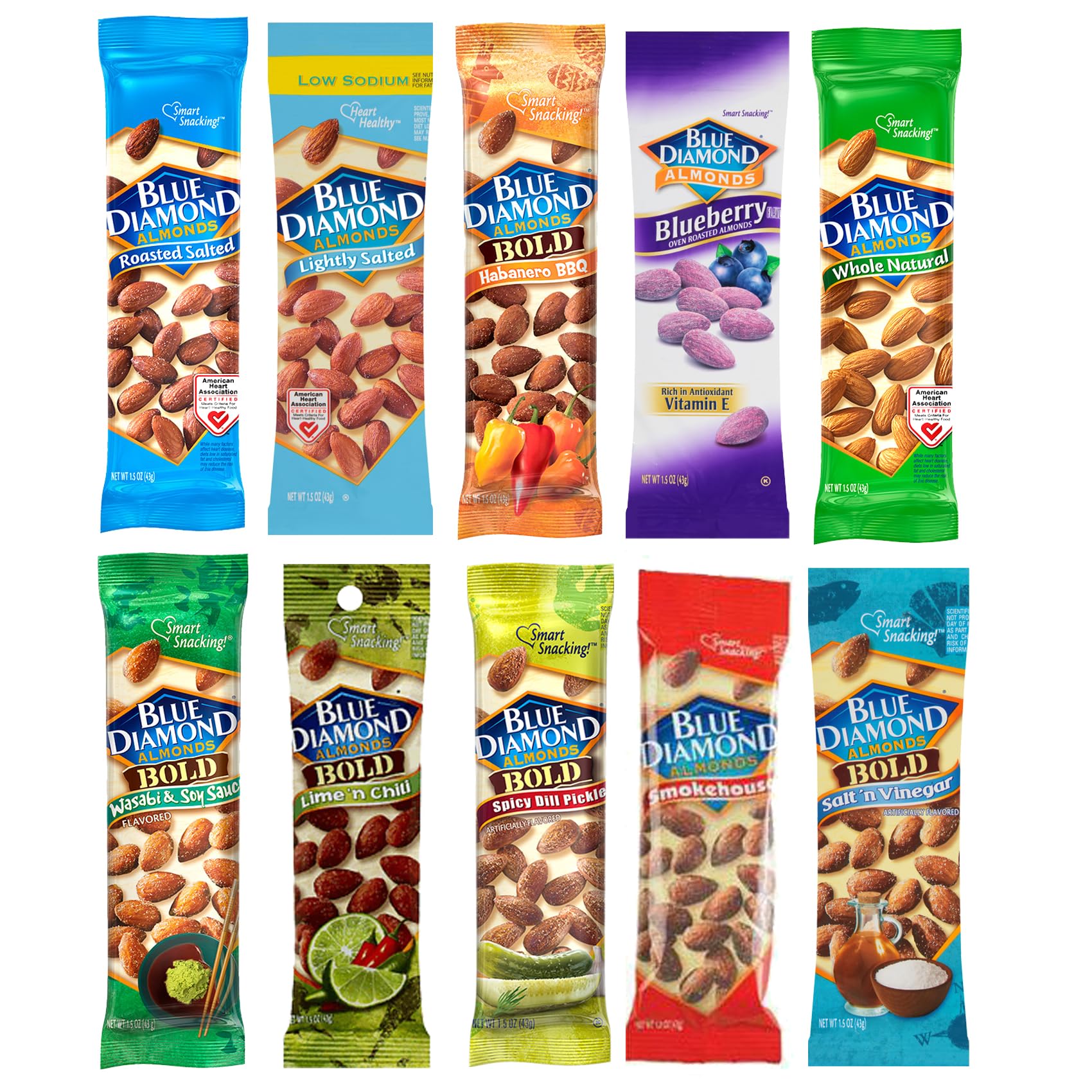 The Hampton Candy Company Blue Diamond 10-flavor variety pack, ideal for on-the-go snacking.