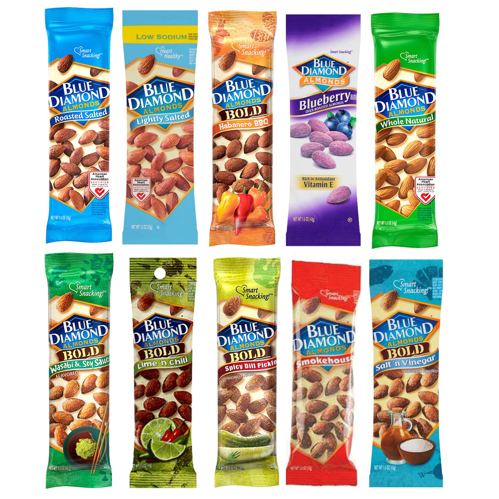 The Hampton Candy Company Blue Diamond 10-flavor variety pack, ideal for on-the-go snacking.