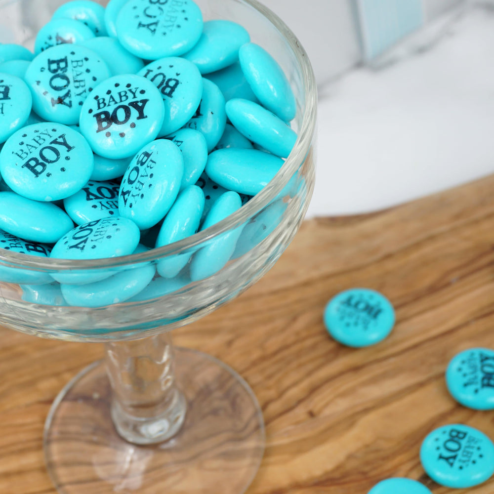 The Hampton Candy Company blue gum buttons closeup ready for candy-table display
