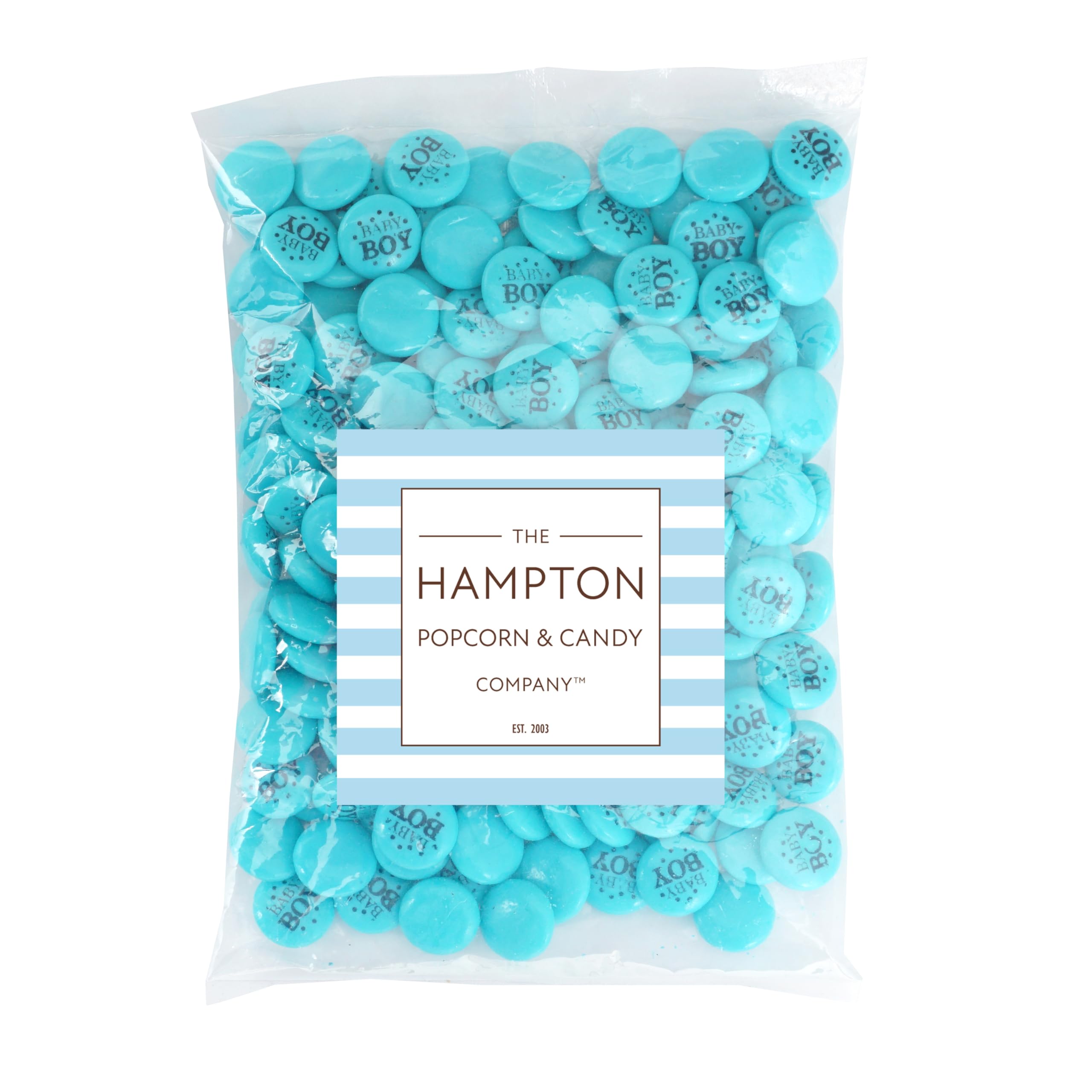 The Hampton Candy Company blue gum buttons table display closeup for a vibrant candy table