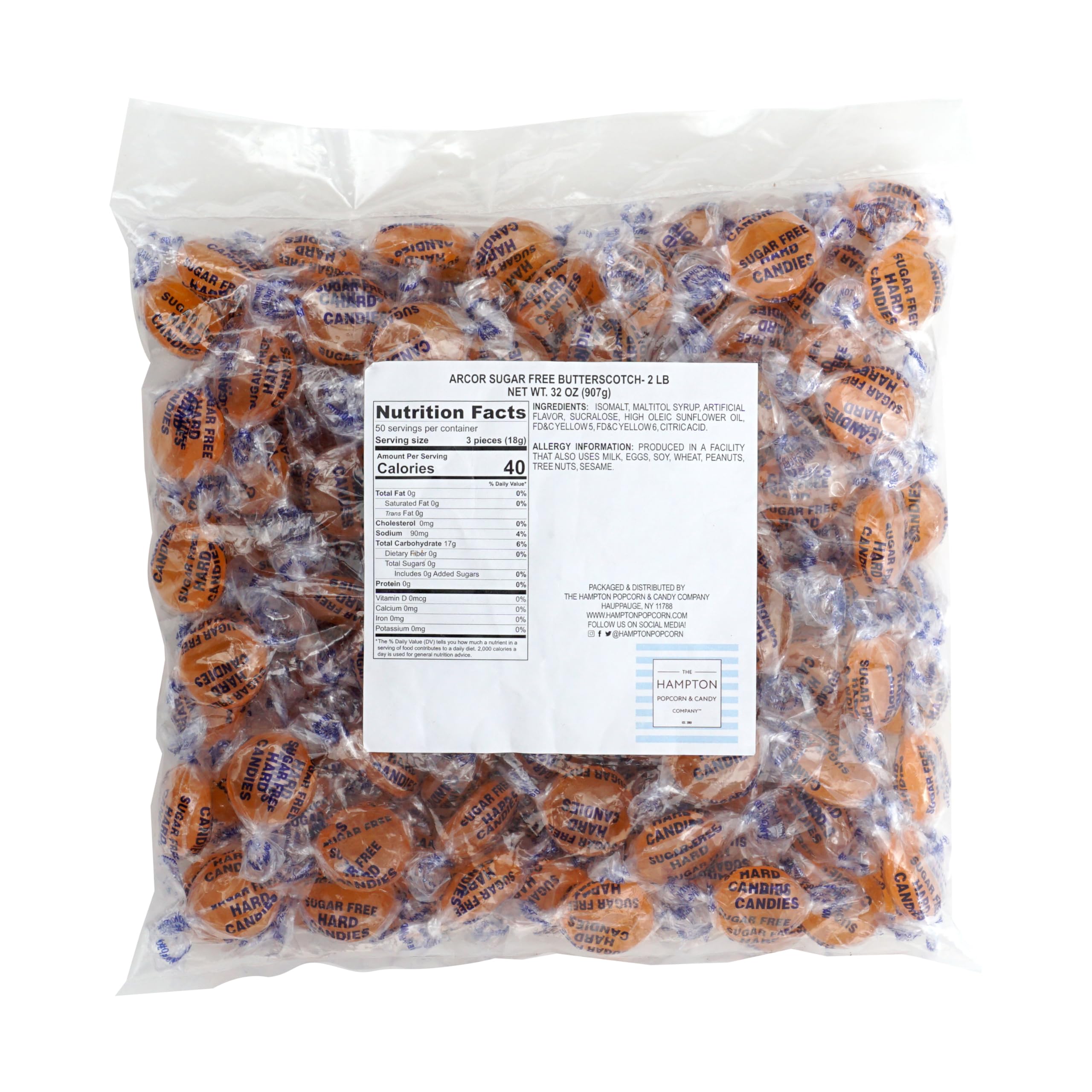 The Hampton Candy Company butterscotch candies close-up showing velvety texture and wrappers.