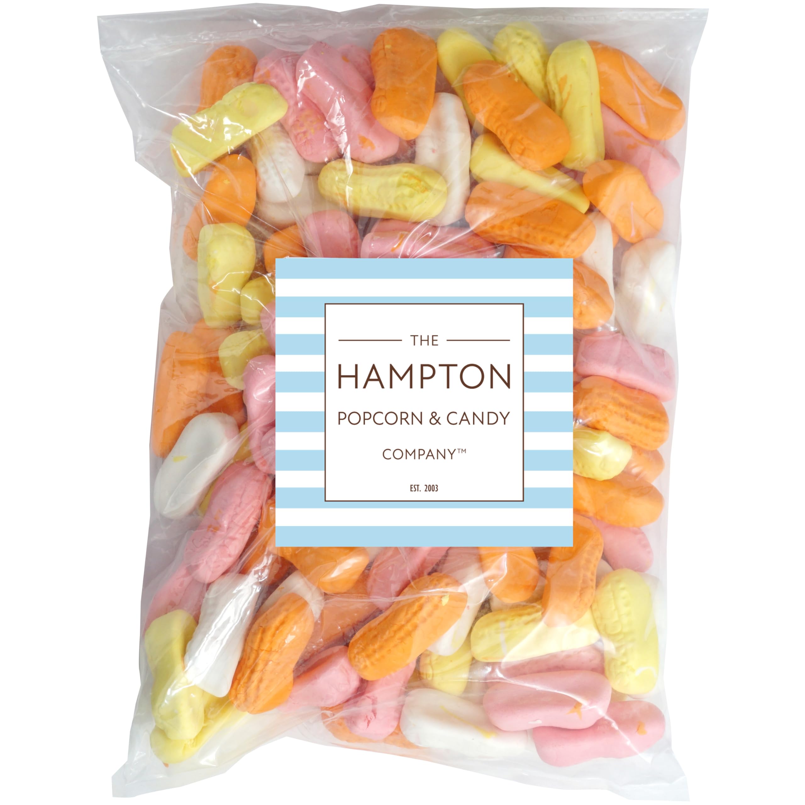 Circus Peanuts close-up by The Hampton Candy Company highlighting soft marshmallow texture.