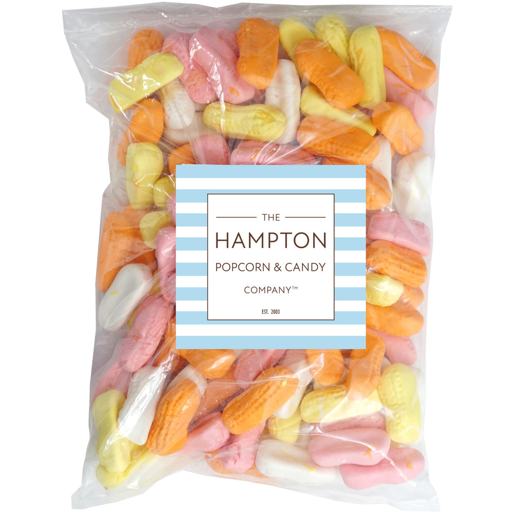 Circus Peanuts close-up by The Hampton Candy Company highlighting soft marshmallow texture.