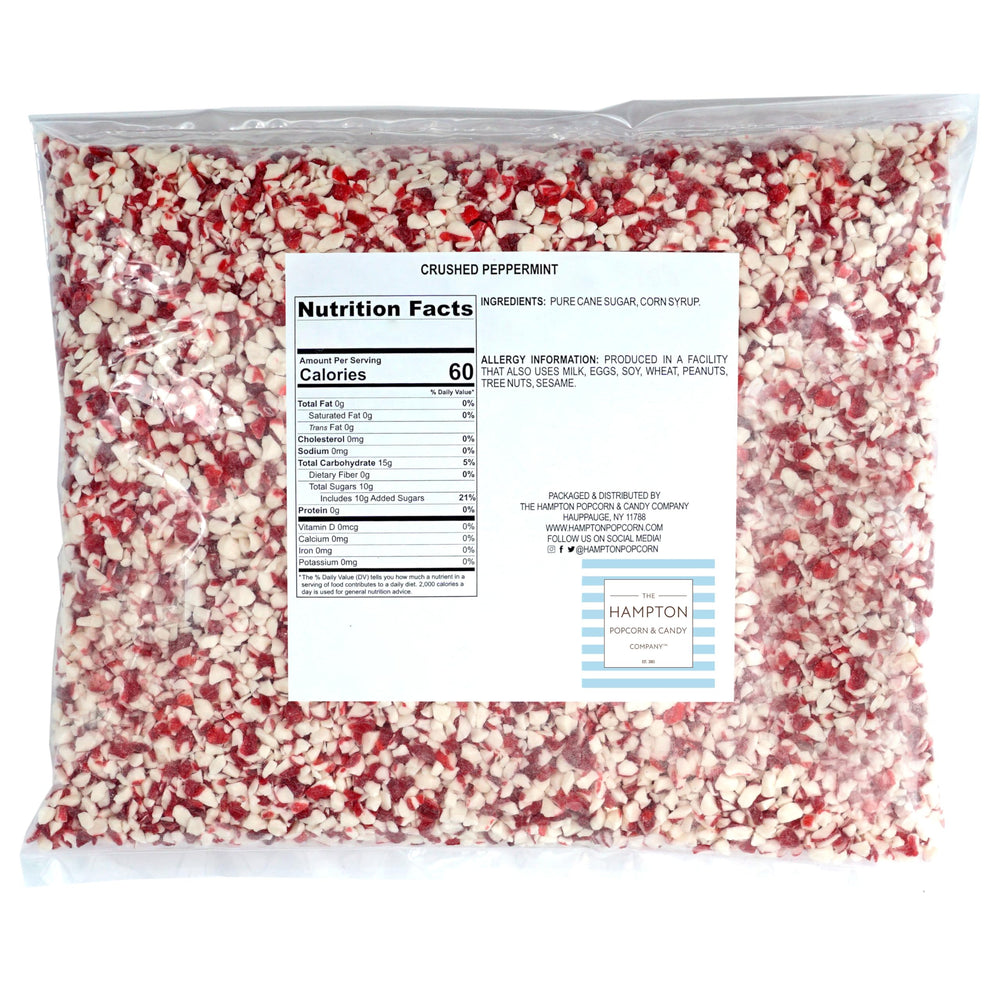 The Hampton Candy Company crushed peppermint candy pieces add festive red-white accents for cupcakes.
