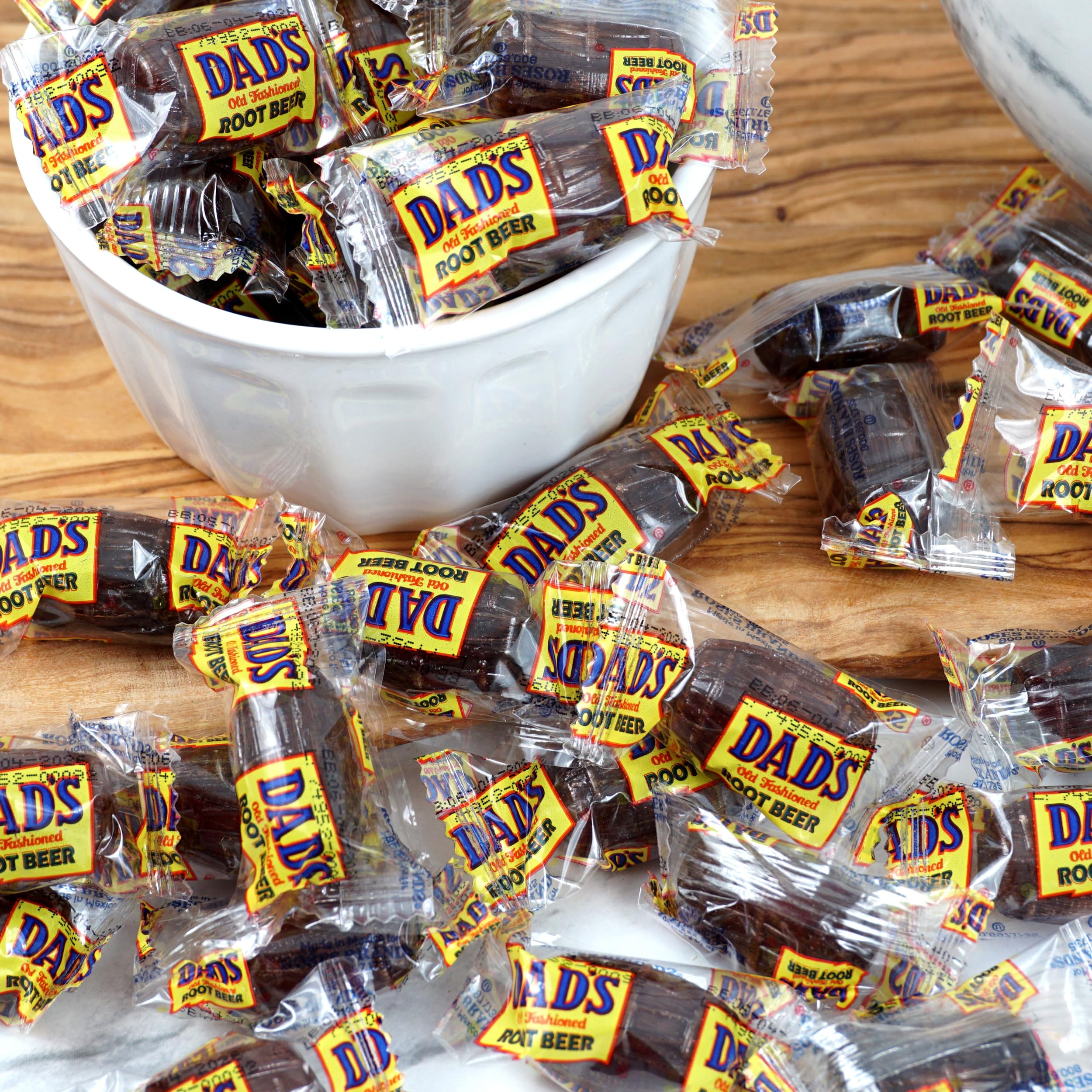 Packaging highlights Dad's Root Beer Barrels, perfect for gifting or party favors by THE HAMPTON CANDY COMPANY.