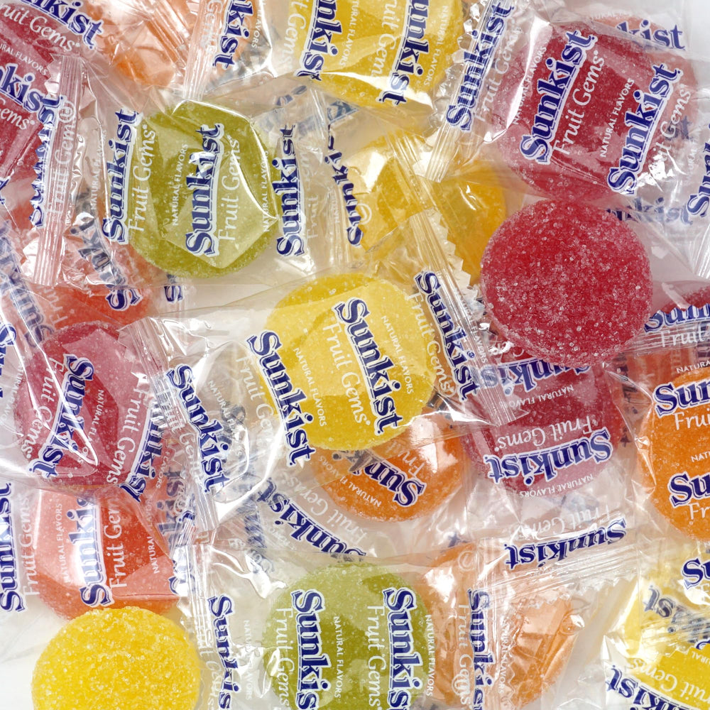 The Hampton Candy Company Fruit Gems raspberry flavor delivers juicy sweetness for sharing.