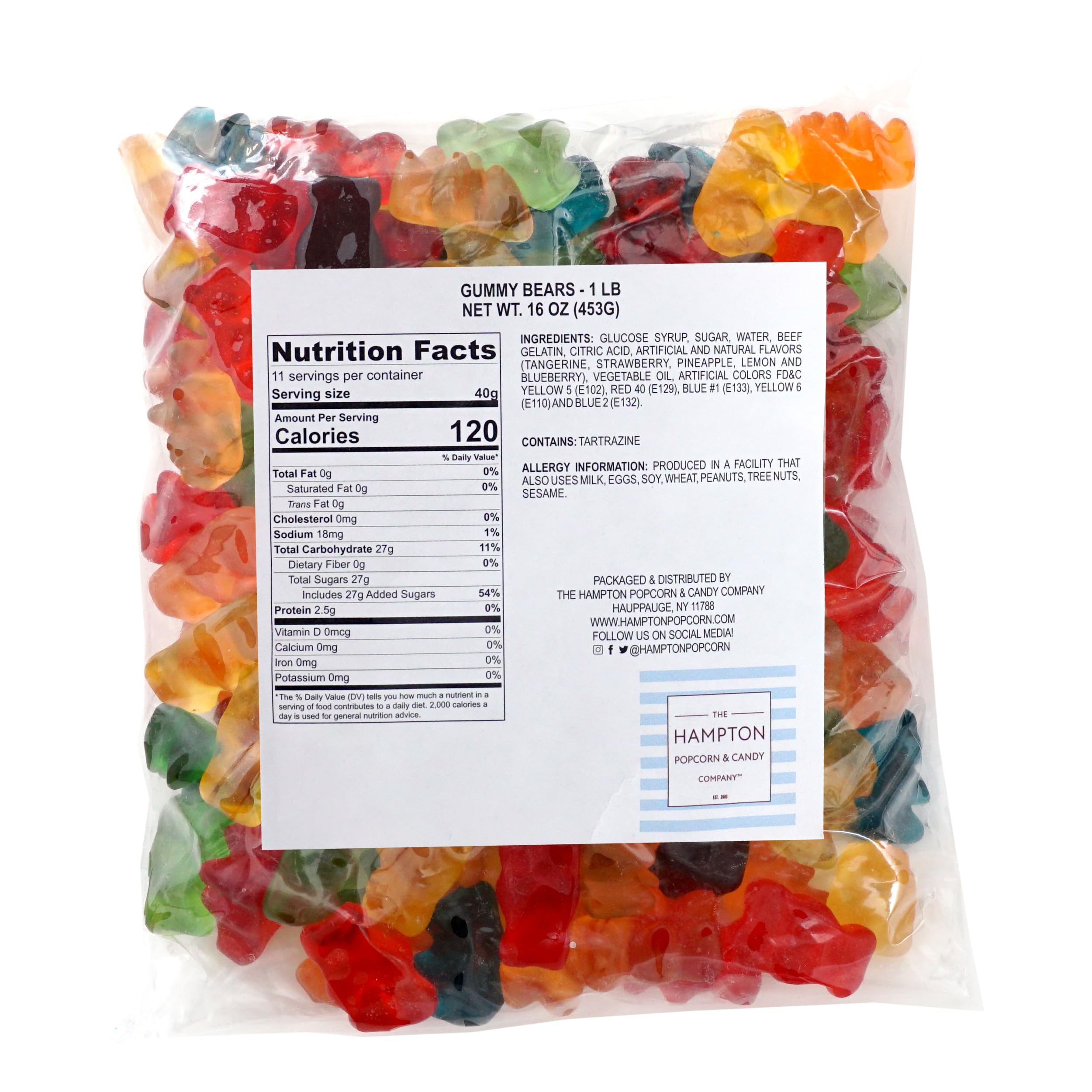 The Hampton Candy Company Gummy Bears Strawberry flavor ideal for kid's party bags.