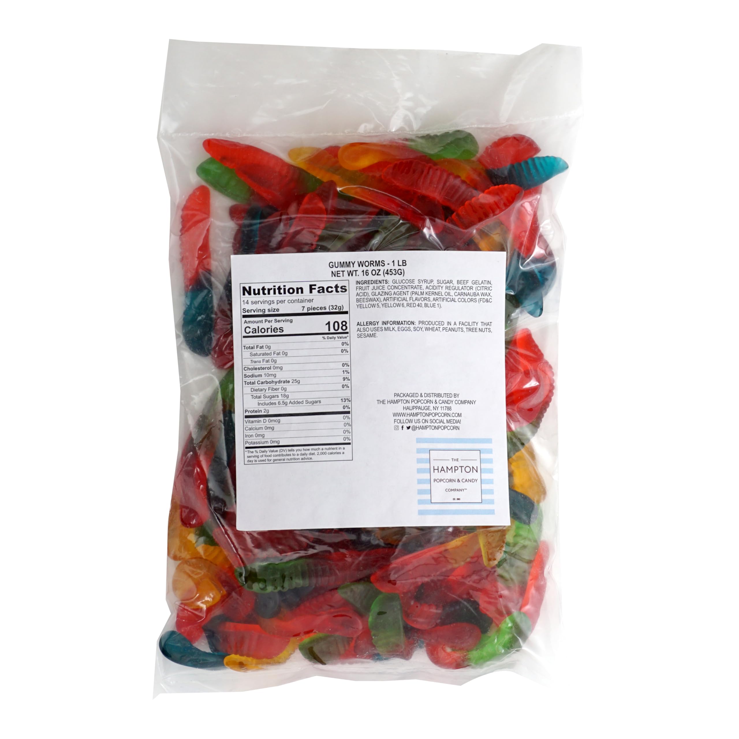 The Hampton Candy gummy worms bulk bag, ideal for filling dessert tables.