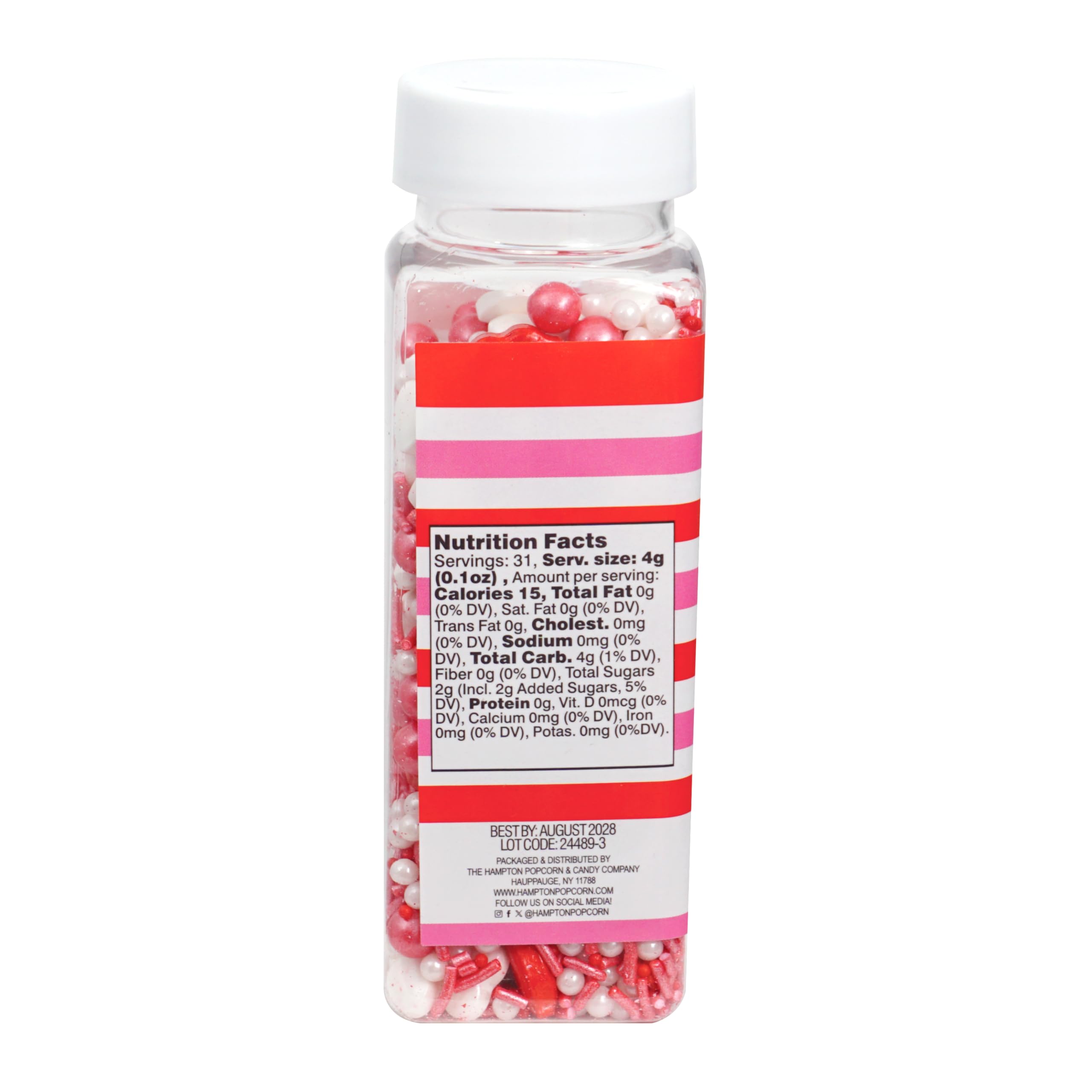 The Hampton Candy Company Lips & Hearts sprinkle jar is ready for gifting and party prep.