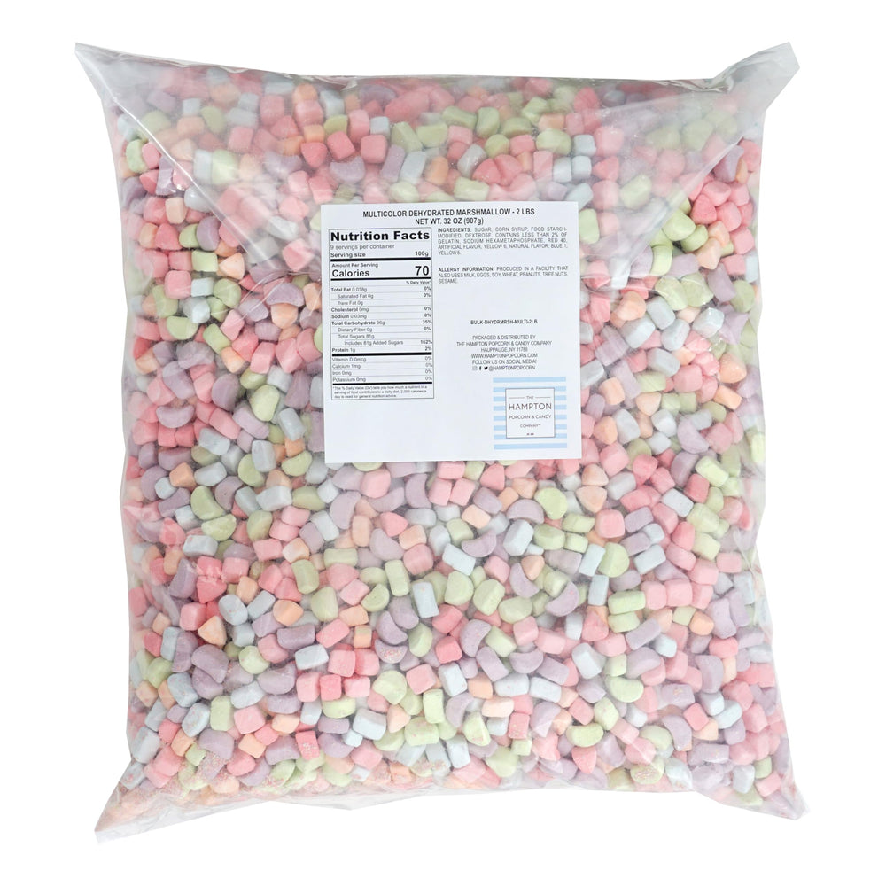 The Hampton Candy Company mini dehydrated marshmallows closeup, bite-sized texture for cereals and desserts