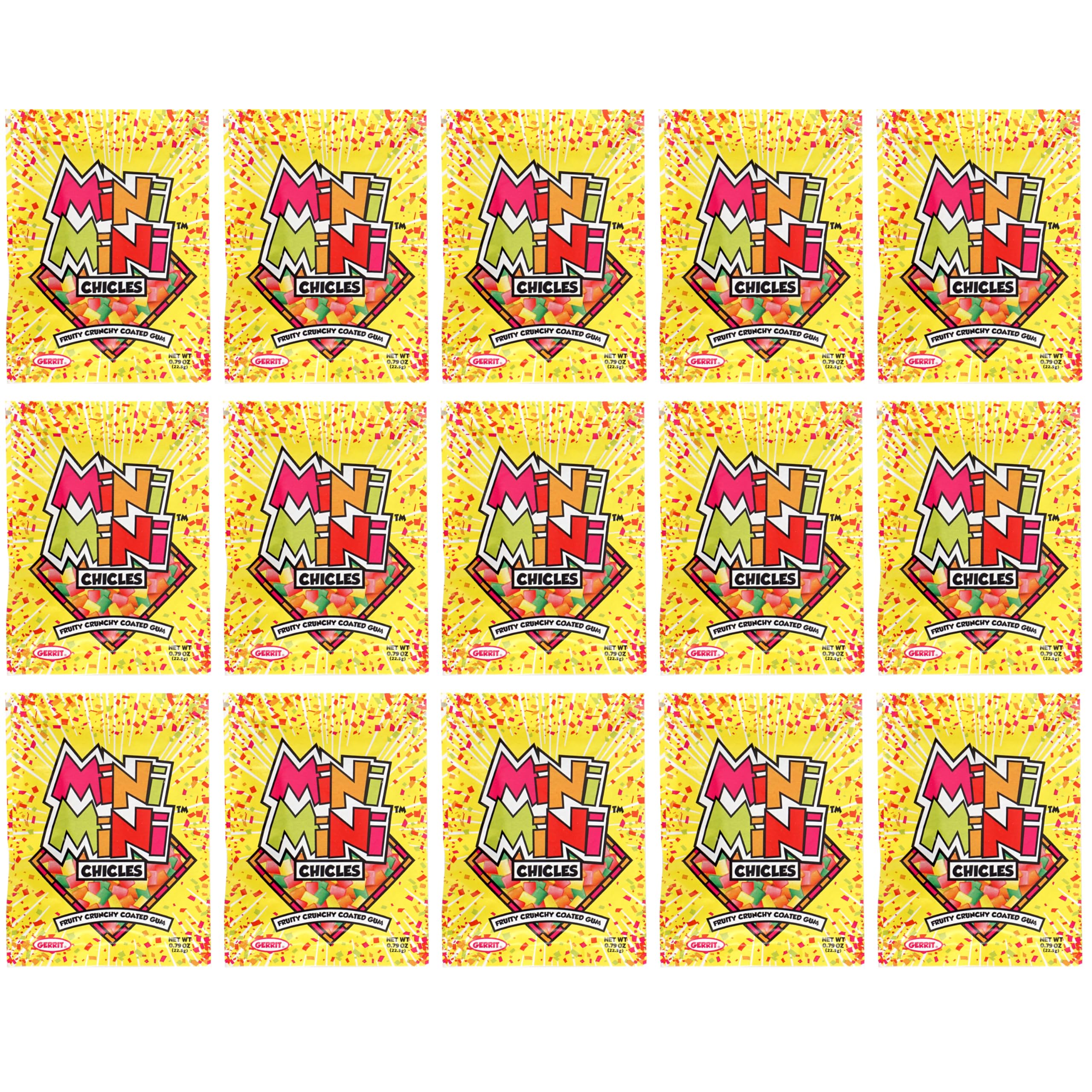 Assorted fruit flavors in a Hampton Candy Company Mini Mini Chicles display.