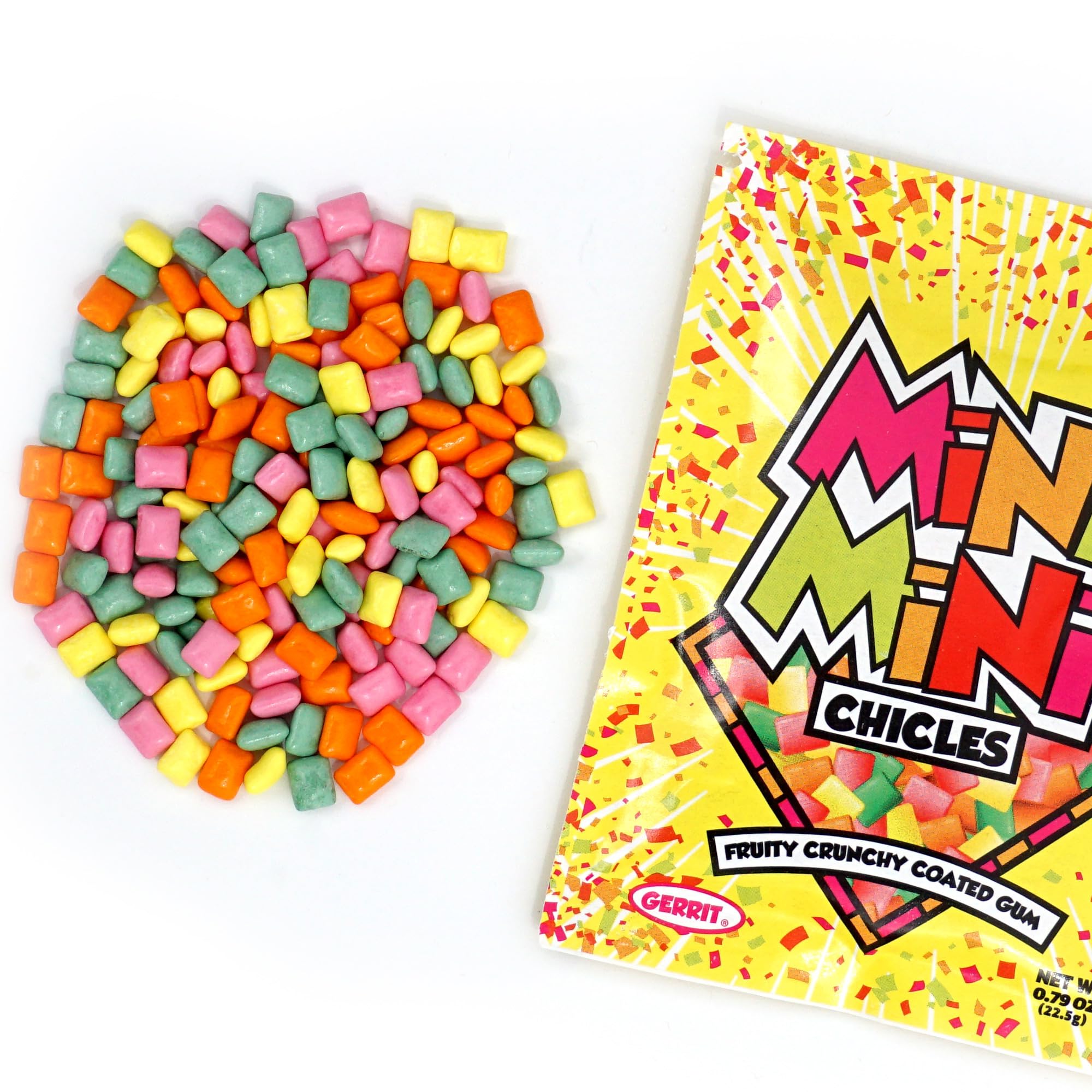 Individually wrapped Mini Mini Chicles from The Hampton Candy Company.