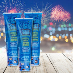The Hampton Candy Company Ooze Tube Blue Raspberry three-pack for parties.