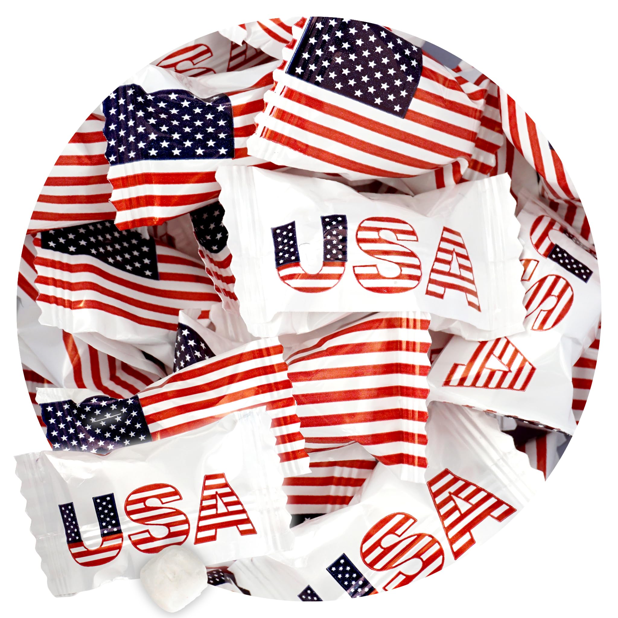 The Hampton Candy Company Patriotic Buttermints bulk bag on display for parties.
