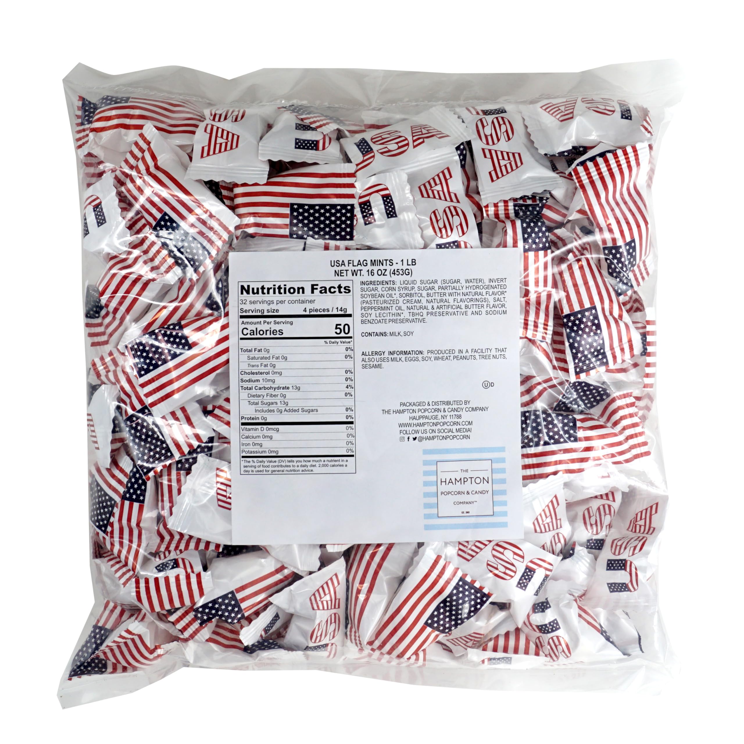 The Hampton Candy Company Patriotic Buttermints packaging side view for themed celebrations.