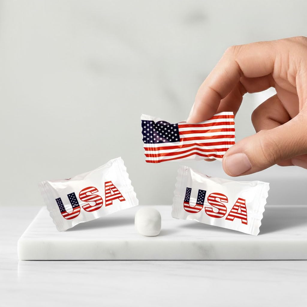 The Hampton Candy Company Patriotic Buttermints texture close-up showing creamy center.