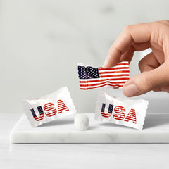 The Hampton Candy Company Patriotic Buttermints texture close-up showing creamy center.