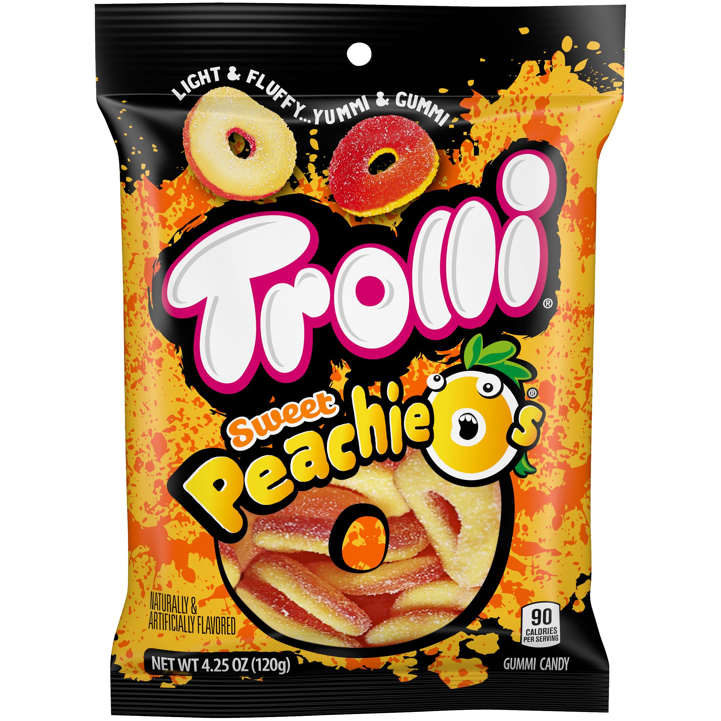 Three-pack Peach Rings, convenient for quick treats on the go.